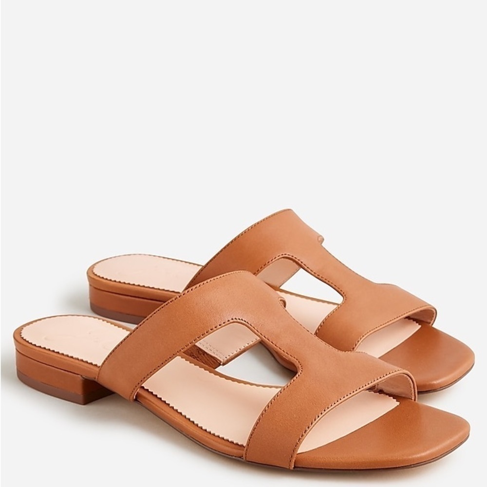 J. Crew Tan Leather Slide Sandals